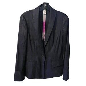 Diane Von Furstenberg Jacket womens Sz 2 Blue Bianca Linen Blazer preppy career